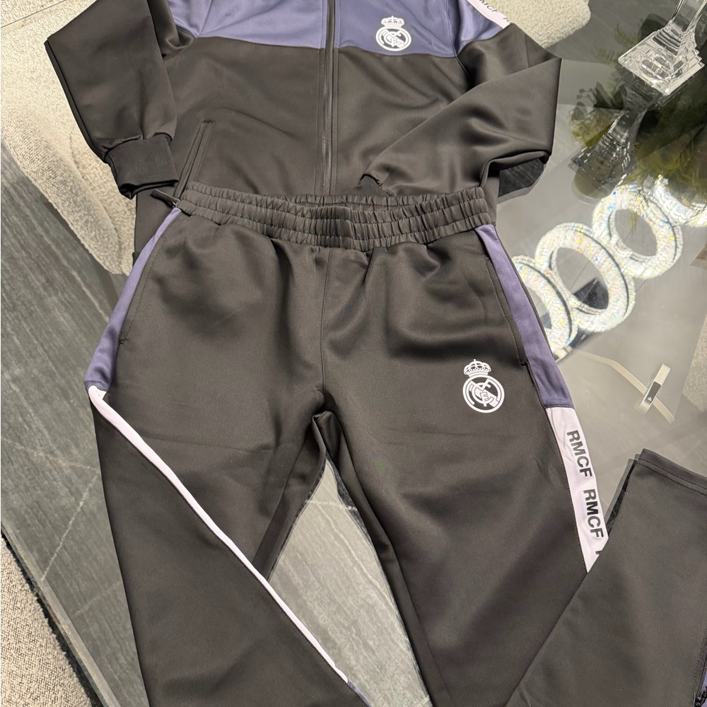 Real Madrid Black and Gray Track Suit with Logo men’s size S